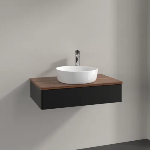 Bild von VILLEROY BOCH Antao Waschbeckenunterschrank, mit Beleuchtung, 1 Auszug, 800 x 190 x 500 mm, Front ohne Struktur, Black Matt Lacquer / Warm Walnut #L08052PD