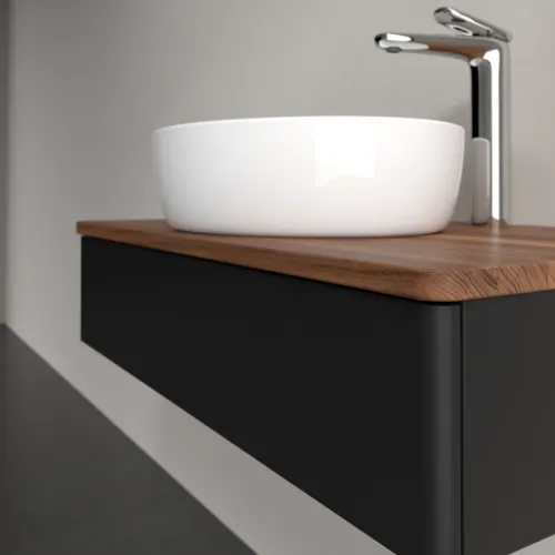 Bild von VILLEROY BOCH Antao Waschbeckenunterschrank, mit Beleuchtung, 1 Auszug, 800 x 190 x 500 mm, Front ohne Struktur, Black Matt Lacquer / Warm Walnut #L08052PD