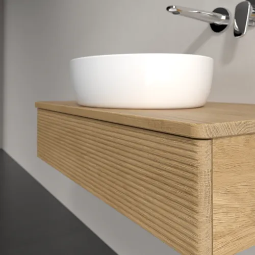 Bild von VILLEROY BOCH Antao Waschbeckenunterschrank, mit Beleuchtung, 1 Auszug, 800 x 190 x 500 mm, Front mit Struktur, Honey Oak / Honey Oak #L08111HN