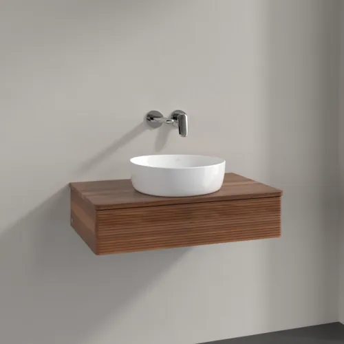 Obrázek VILLEROY BOCH Antao Vanity unit, with lighting, 1 pull-out compartment, 800 x 190 x 500 mm, Front with grain texture, Warm Walnut / Warm Walnut #L08112HM