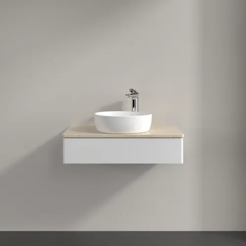 Bild von VILLEROY BOCH Antao Waschbeckenunterschrank, mit Beleuchtung, 1 Auszug, 800 x 190 x 500 mm, Front ohne Struktur, Glossy White Lacquer / Botticino #L08053GF