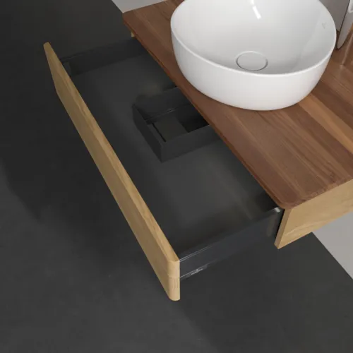 Bild von VILLEROY BOCH Antao Waschbeckenunterschrank, mit Beleuchtung, 1 Auszug, 800 x 190 x 500 mm, Front ohne Struktur, Honey Oak / Warm Walnut #L08052HN