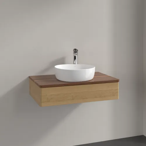 Bild von VILLEROY BOCH Antao Waschbeckenunterschrank, mit Beleuchtung, 1 Auszug, 800 x 190 x 500 mm, Front ohne Struktur, Honey Oak / Warm Walnut #L08052HN
