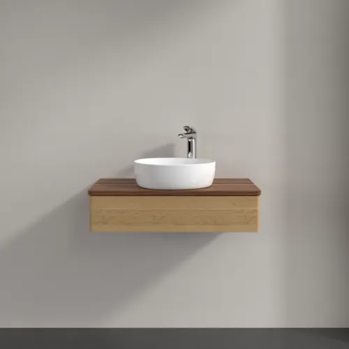 Bild von VILLEROY BOCH Antao Waschbeckenunterschrank, mit Beleuchtung, 1 Auszug, 800 x 190 x 500 mm, Front ohne Struktur, Honey Oak / Warm Walnut #L08052HN