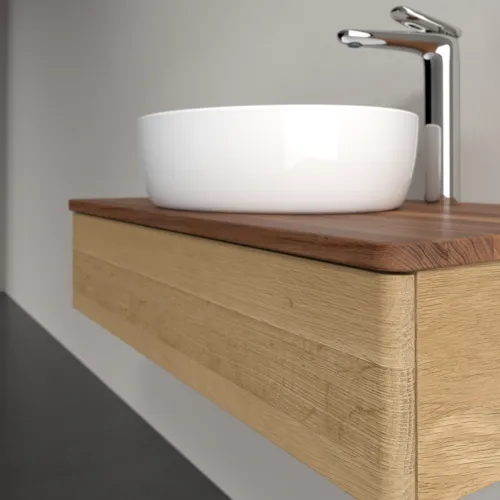 Bild von VILLEROY BOCH Antao Waschbeckenunterschrank, mit Beleuchtung, 1 Auszug, 800 x 190 x 500 mm, Front ohne Struktur, Honey Oak / Warm Walnut #L08052HN