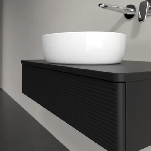 Picture of VILLEROY BOCH Antao Vanity unit, with lighting, 1 pull-out compartment, 800 x 190 x 500 mm, Front with grain texture, Black Matt Lacquer / Black Matt Lacquer #L08110PD