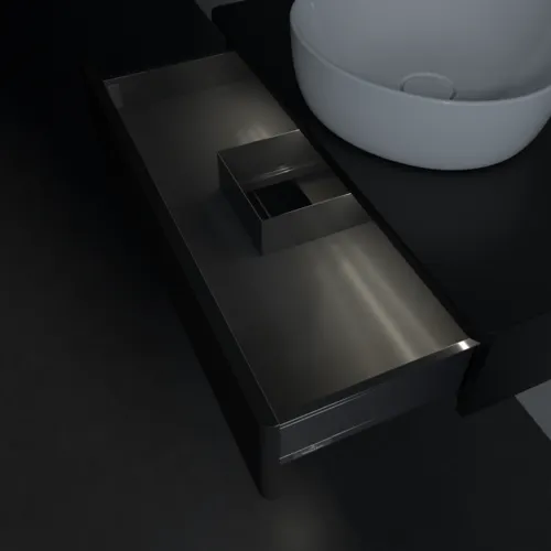 Picture of VILLEROY BOCH Antao Vanity unit, with lighting, 1 pull-out compartment, 800 x 190 x 500 mm, Front with grain texture, Black Matt Lacquer / Black Matt Lacquer #L08110PD