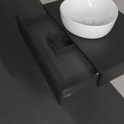 Picture of VILLEROY BOCH Antao Vanity unit, with lighting, 1 pull-out compartment, 800 x 190 x 500 mm, Front with grain texture, Black Matt Lacquer / Black Matt Lacquer #L08110PD