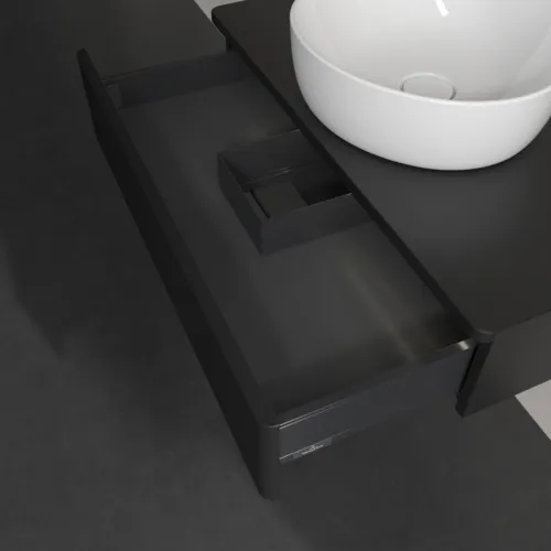 Picture of VILLEROY BOCH Antao Vanity unit, with lighting, 1 pull-out compartment, 800 x 190 x 500 mm, Front with grain texture, Black Matt Lacquer / Black Matt Lacquer #L08110PD