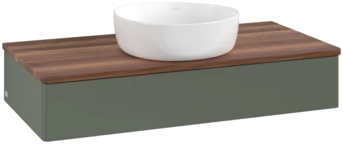 Зображення з  VILLEROY BOCH Antao Vanity unit, with lighting, 1 pull-out compartment, 1000 x 190 x 500 mm, Front without structure, Leaf Green Matt Lacquer / Warm Walnut #L09012HL
