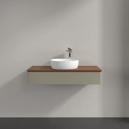 Bild von VILLEROY BOCH Antao Waschbeckenunterschrank, mit Beleuchtung, 1 Auszug, 1000 x 190 x 500 mm, Front ohne Struktur, Stone Grey Matt Lacquer / Warm Walnut #L09052HK