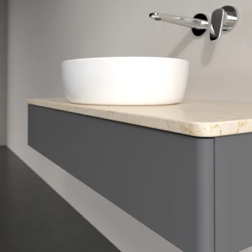 Bild von VILLEROY BOCH Antao Waschbeckenunterschrank, mit Beleuchtung, 1 Auszug, 1000 x 190 x 500 mm, Front ohne Struktur, Anthracite Matt Lacquer / Botticino #L09013GK