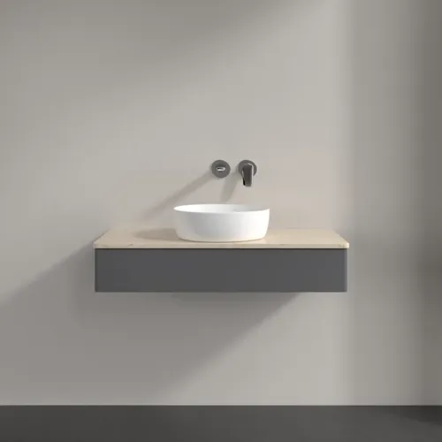 Bild von VILLEROY BOCH Antao Waschbeckenunterschrank, mit Beleuchtung, 1 Auszug, 1000 x 190 x 500 mm, Front ohne Struktur, Anthracite Matt Lacquer / Botticino #L09013GK