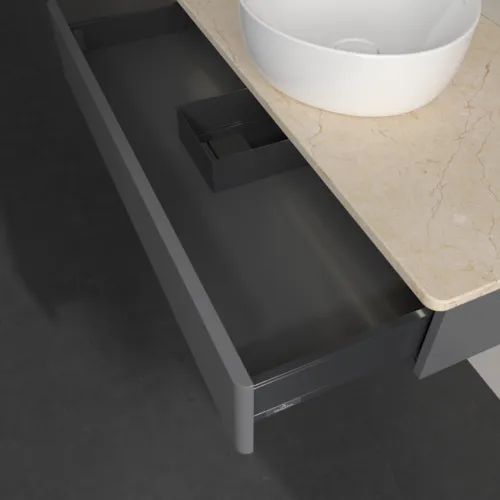 Bild von VILLEROY BOCH Antao Waschbeckenunterschrank, mit Beleuchtung, 1 Auszug, 1000 x 190 x 500 mm, Front ohne Struktur, Anthracite Matt Lacquer / Botticino #L09013GK