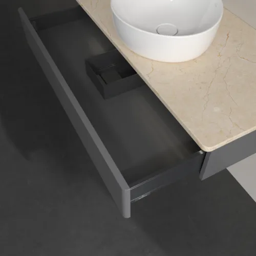 Bild von VILLEROY BOCH Antao Waschbeckenunterschrank, mit Beleuchtung, 1 Auszug, 1000 x 190 x 500 mm, Front ohne Struktur, Anthracite Matt Lacquer / Botticino #L09013GK