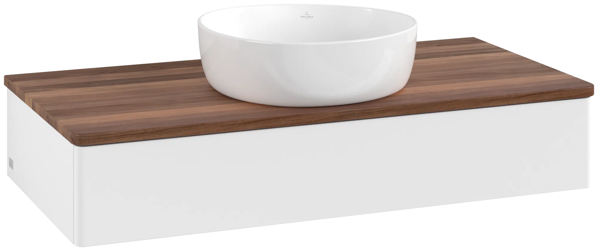 Picture of VILLEROY BOCH Antao Vanity unit, with lighting, 1 pull-out compartment, 1000 x 190 x 500 mm, Front without structure, White Matt Lacquer / Warm Walnut #L09012MT