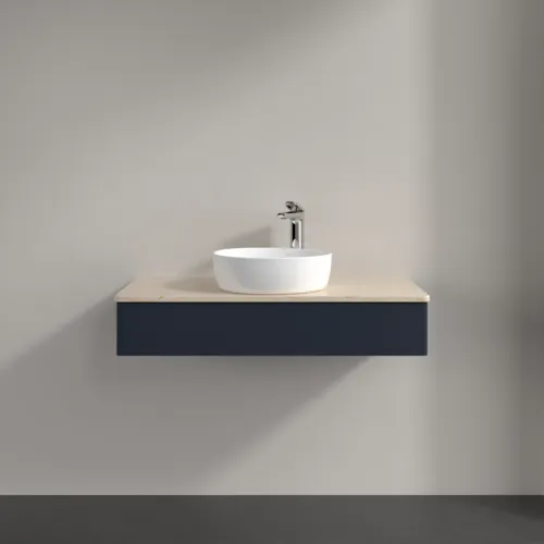 Bild von VILLEROY BOCH Antao Waschbeckenunterschrank, mit Beleuchtung, 1 Auszug, 1000 x 190 x 500 mm, Front ohne Struktur, Midnight Blue Matt Lacquer / Botticino #L09053HG