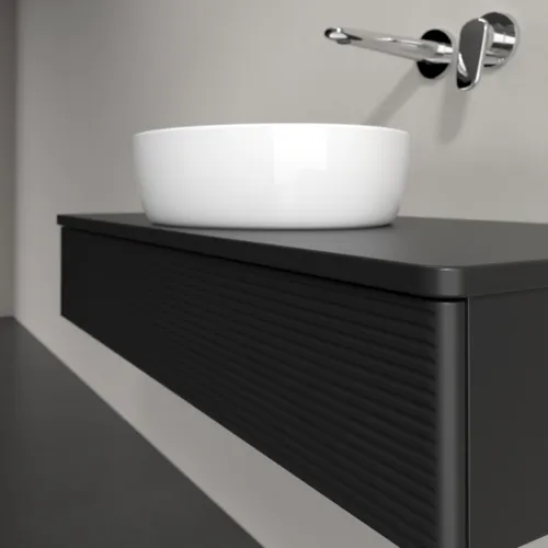 VILLEROY BOCH Antao Waschbeckenunterschrank, mit Beleuchtung, 1 Auszug, 1000 x 190 x 500 mm, Front mit Struktur, Black Matt Lacquer / Black Matt Lacquer #L09150PD, Bild 5