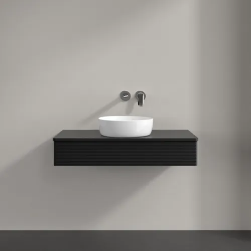 VILLEROY BOCH Antao Waschbeckenunterschrank, mit Beleuchtung, 1 Auszug, 1000 x 190 x 500 mm, Front mit Struktur, Black Matt Lacquer / Black Matt Lacquer #L09150PD, Bild 3