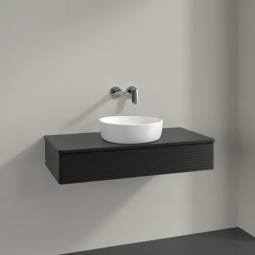 VILLEROY BOCH Antao Waschbeckenunterschrank, mit Beleuchtung, 1 Auszug, 1000 x 190 x 500 mm, Front mit Struktur, Black Matt Lacquer / Black Matt Lacquer #L09150PD, Bild 2