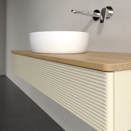 Obrázek VILLEROY BOCH Antao Vanity unit, with lighting, 1 pull-out compartment, 1200 x 190 x 500 mm, Front with grain texture, Silk Grey Matt Lacquer / Honey Oak #L10111HJ