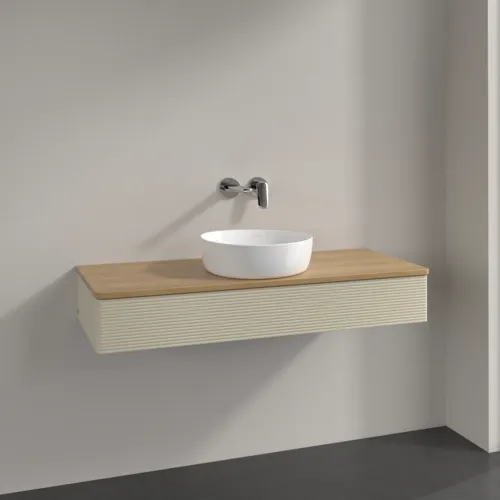 Obrázek VILLEROY BOCH Antao Vanity unit, with lighting, 1 pull-out compartment, 1200 x 190 x 500 mm, Front with grain texture, Silk Grey Matt Lacquer / Honey Oak #L10111HJ