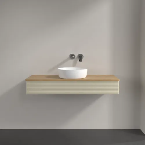 Obrázek VILLEROY BOCH Antao Vanity unit, with lighting, 1 pull-out compartment, 1200 x 190 x 500 mm, Front with grain texture, Silk Grey Matt Lacquer / Honey Oak #L10111HJ