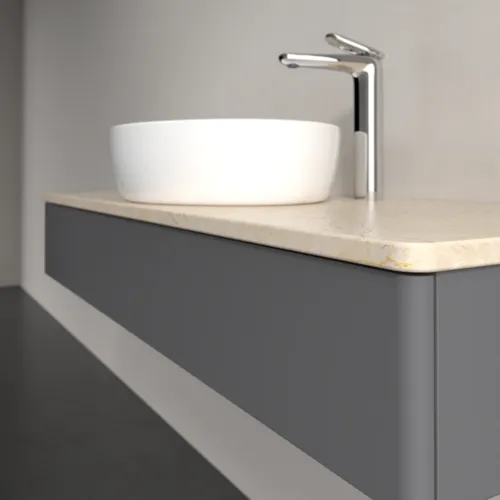 Bild von VILLEROY BOCH Antao Waschbeckenunterschrank, mit Beleuchtung, 1 Auszug, 1200 x 190 x 500 mm, Front ohne Struktur, Anthracite Matt Lacquer / Botticino #L10053GK