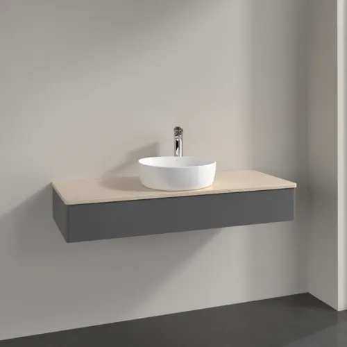 Bild von VILLEROY BOCH Antao Waschbeckenunterschrank, mit Beleuchtung, 1 Auszug, 1200 x 190 x 500 mm, Front ohne Struktur, Anthracite Matt Lacquer / Botticino #L10053GK