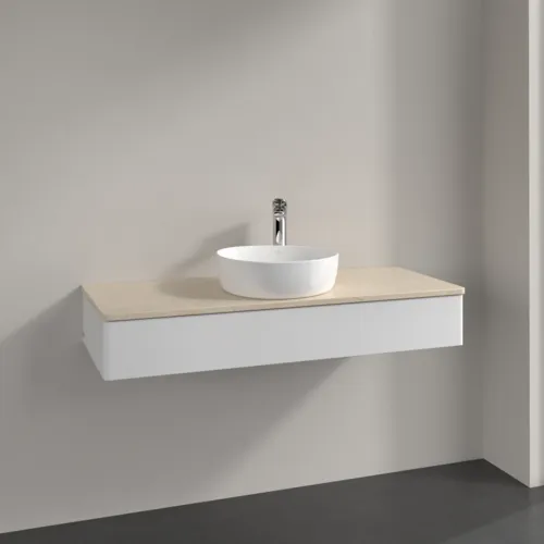 Bild von VILLEROY BOCH Antao Waschbeckenunterschrank, mit Beleuchtung, 1 Auszug, 1200 x 190 x 500 mm, Front ohne Struktur, Glossy White Lacquer / Botticino #L10053GF