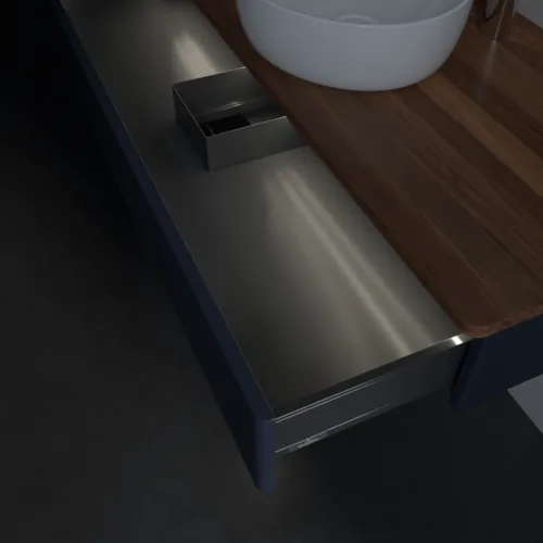 Bild von VILLEROY BOCH Antao Waschbeckenunterschrank, mit Beleuchtung, 1 Auszug, 1200 x 190 x 500 mm, Front ohne Struktur, Midnight Blue Matt Lacquer / Warm Walnut #L10052HG
