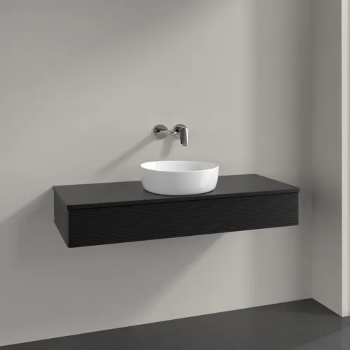 Bild von VILLEROY BOCH Antao Waschbeckenunterschrank, mit Beleuchtung, 1 Auszug, 1200 x 190 x 500 mm, Front mit Struktur, Black Matt Lacquer / Black Matt Lacquer #L10110PD