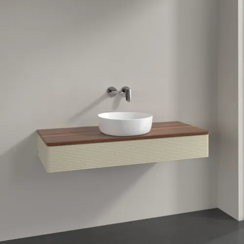 Obrázek VILLEROY BOCH Antao Vanity unit, with lighting, 1 pull-out compartment, 1200 x 190 x 500 mm, Front with grain texture, Silk Grey Matt Lacquer / Warm Walnut #L10112HJ