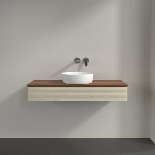 Obrázek VILLEROY BOCH Antao Vanity unit, with lighting, 1 pull-out compartment, 1200 x 190 x 500 mm, Front with grain texture, Silk Grey Matt Lacquer / Warm Walnut #L10112HJ