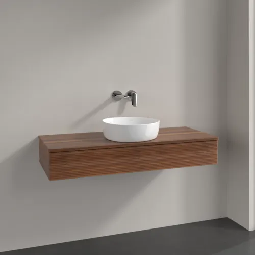 Bild von VILLEROY BOCH Antao Waschbeckenunterschrank, mit Beleuchtung, 1 Auszug, 1200 x 190 x 500 mm, Front mit Struktur, Warm Walnut / Warm Walnut #L10112HM