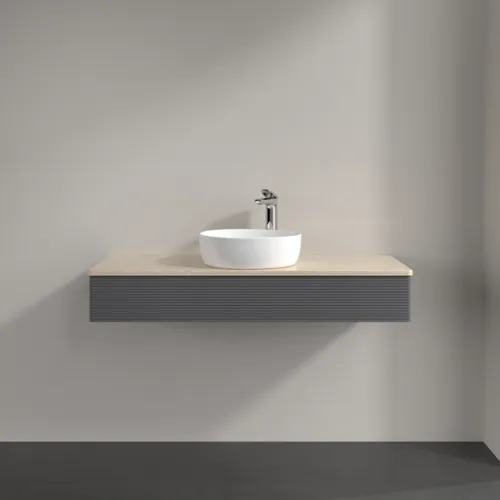 Bild von VILLEROY BOCH Antao Waschbeckenunterschrank, mit Beleuchtung, 1 Auszug, 1200 x 190 x 500 mm, Front mit Struktur, Anthracite Matt Lacquer / Botticino #L10153GK