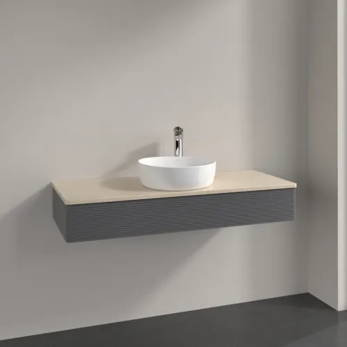 Bild von VILLEROY BOCH Antao Waschbeckenunterschrank, mit Beleuchtung, 1 Auszug, 1200 x 190 x 500 mm, Front mit Struktur, Anthracite Matt Lacquer / Botticino #L10153GK