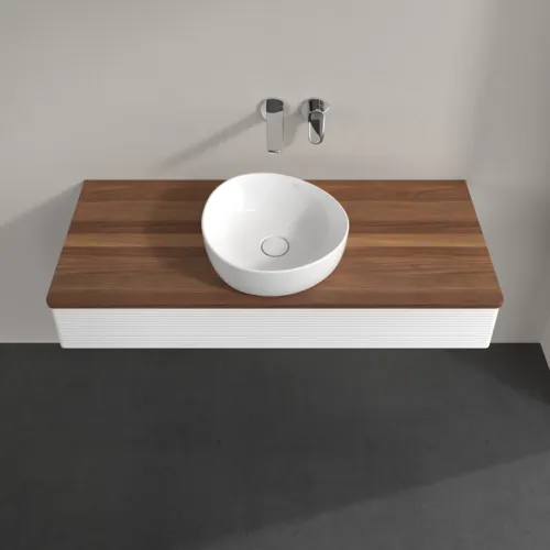Picture of VILLEROY BOCH Antao Vanity unit, with lighting, 1 pull-out compartment, 1200 x 190 x 500 mm, Front with grain texture, White Matt Lacquer / Warm Walnut #L10112MT