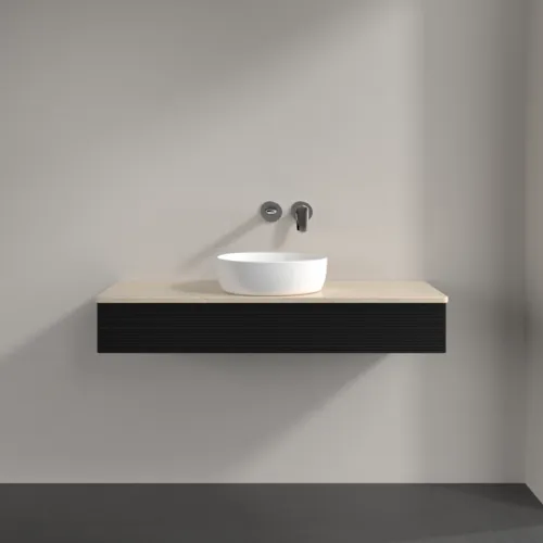 Bild von VILLEROY BOCH Antao Waschbeckenunterschrank, mit Beleuchtung, 1 Auszug, 1200 x 190 x 500 mm, Front mit Struktur, Black Matt Lacquer / Botticino #L10113PD