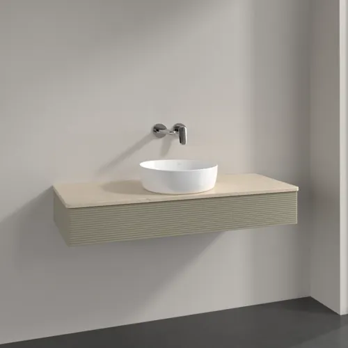 Obrázek VILLEROY BOCH Antao Vanity unit, with lighting, 1 pull-out compartment, 1200 x 190 x 500 mm, Front with grain texture, Stone Grey Matt Lacquer / Botticino #L10113HK