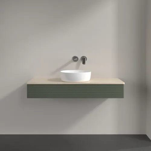 Bild von VILLEROY BOCH Antao Waschbeckenunterschrank, mit Beleuchtung, 1 Auszug, 1200 x 190 x 500 mm, Front mit Struktur, Leaf Green Matt Lacquer / Botticino #L10113HL