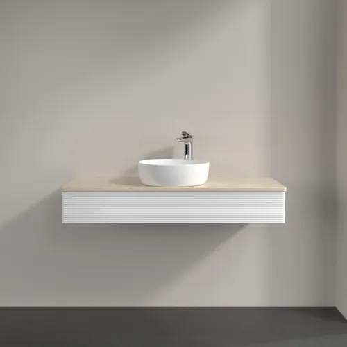 Bild von VILLEROY BOCH Antao Waschbeckenunterschrank, mit Beleuchtung, 1 Auszug, 1200 x 190 x 500 mm, Front mit Struktur, White Matt Lacquer / Botticino #L10153MT