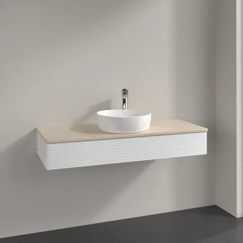 Bild von VILLEROY BOCH Antao Waschbeckenunterschrank, mit Beleuchtung, 1 Auszug, 1200 x 190 x 500 mm, Front mit Struktur, White Matt Lacquer / Botticino #L10153MT