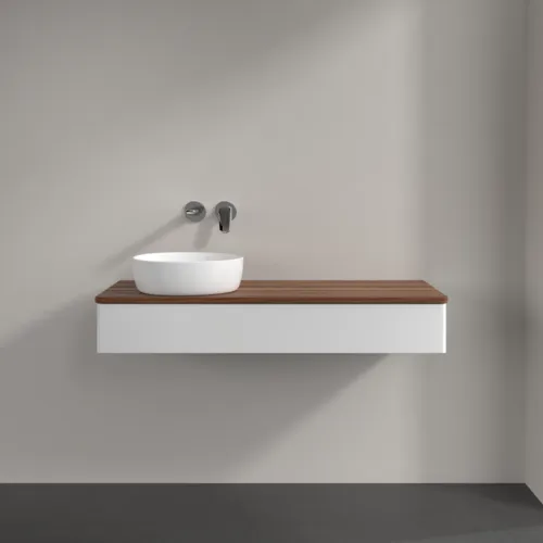Bild von VILLEROY BOCH Antao Waschbeckenunterschrank, mit Beleuchtung, 1 Auszug, 1200 x 190 x 500 mm, Front ohne Struktur, Glossy White Lacquer / Warm Walnut #L11012GF