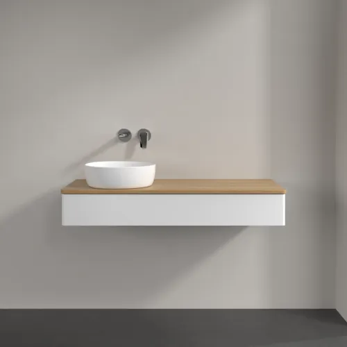 Bild von VILLEROY BOCH Antao Waschbeckenunterschrank, mit Beleuchtung, 1 Auszug, 1200 x 190 x 500 mm, Front ohne Struktur, White Matt Lacquer / Honey Oak #L11011MT