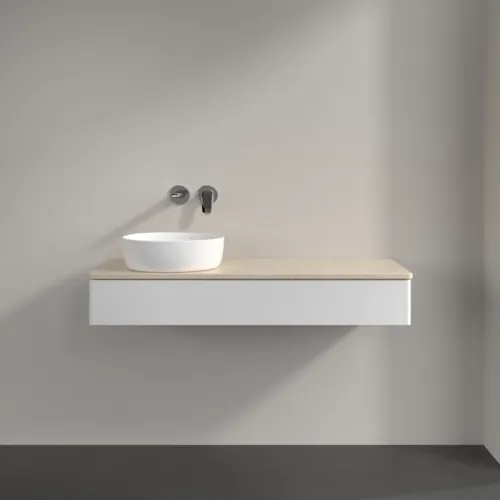 Bild von VILLEROY BOCH Antao Waschbeckenunterschrank, mit Beleuchtung, 1 Auszug, 1200 x 190 x 500 mm, Front ohne Struktur, Glossy White Lacquer / Botticino #L11013GF