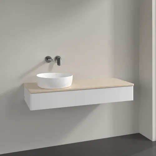 Bild von VILLEROY BOCH Antao Waschbeckenunterschrank, mit Beleuchtung, 1 Auszug, 1200 x 190 x 500 mm, Front ohne Struktur, Glossy White Lacquer / Botticino #L11013GF