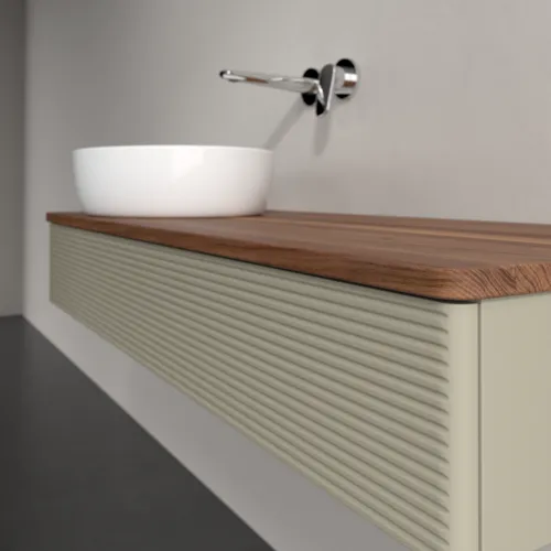 Bild von VILLEROY BOCH Antao Waschbeckenunterschrank, mit Beleuchtung, 1 Auszug, 1200 x 190 x 500 mm, Front mit Struktur, Stone Grey Matt Lacquer / Warm Walnut #L11112HK