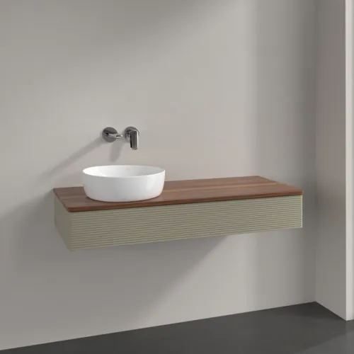 Bild von VILLEROY BOCH Antao Waschbeckenunterschrank, mit Beleuchtung, 1 Auszug, 1200 x 190 x 500 mm, Front mit Struktur, Stone Grey Matt Lacquer / Warm Walnut #L11112HK