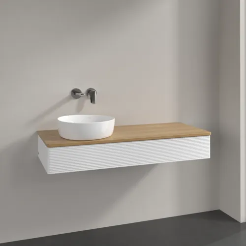 Bild von VILLEROY BOCH Antao Waschbeckenunterschrank, mit Beleuchtung, 1 Auszug, 1200 x 190 x 500 mm, Front mit Struktur, White Matt Lacquer / Honey Oak #L11111MT